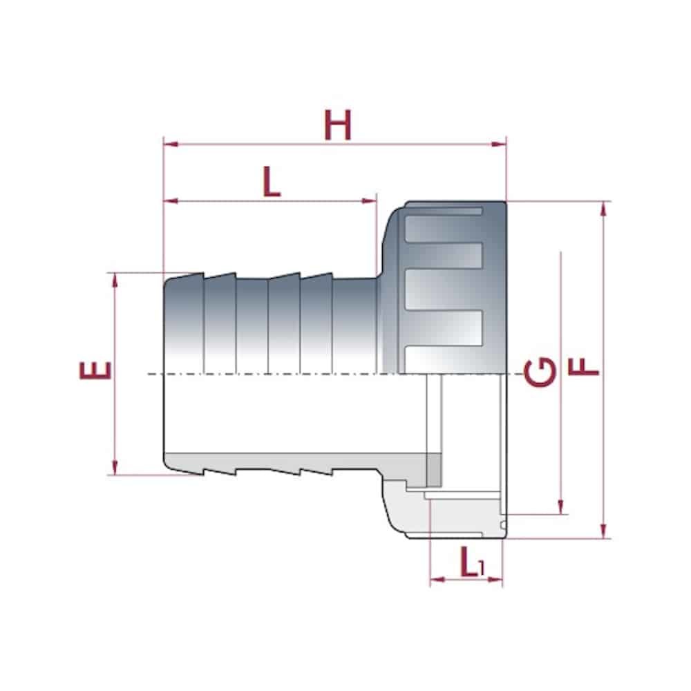 PVC Hose Tail with Union Nut 1¼" Female Thread x 30 mm-0