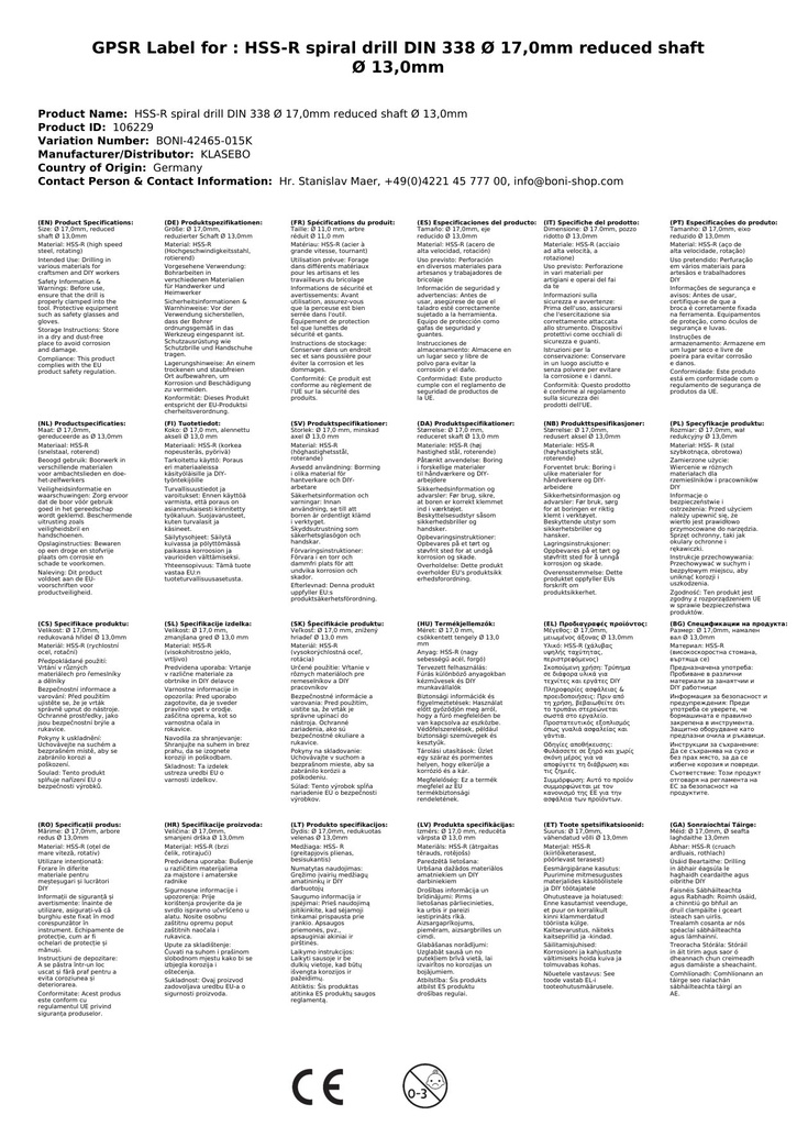 HSS-R Spiral Drill DIN 338 Ø 17.0mm reduced shank Ø 13.0mm-2