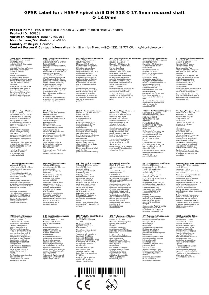 HSS-R Spiral Drill DIN 338 Ø 17.5mm reduced shank Ø 13.0mm-2