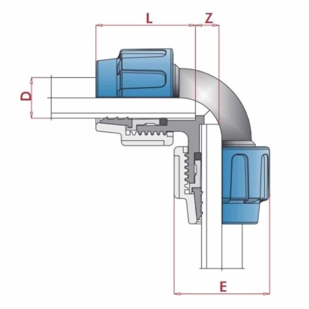 PP PE Pipe Fitting 90° Angle 2 Fittings 25 x 25-0