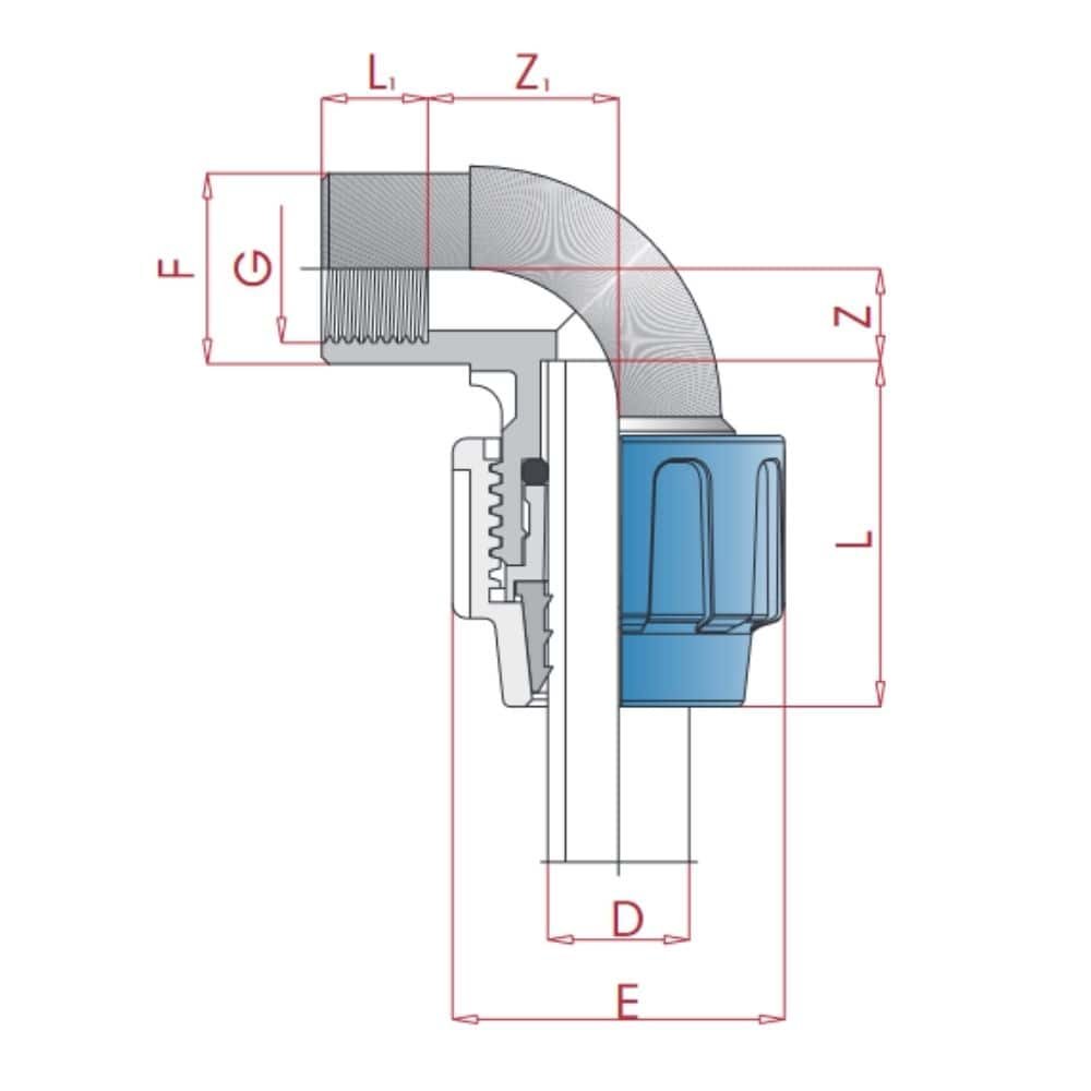 PP PE Pipe Fitting 90° Elbow 40 x 1 1/4" IG-0