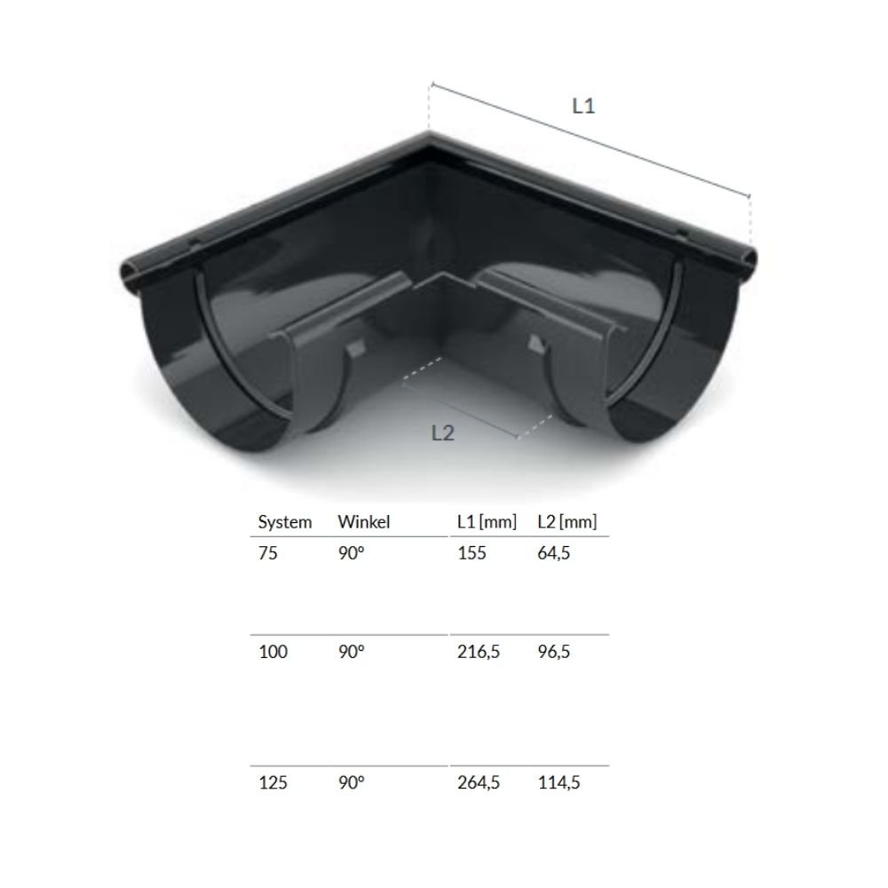 Corner Piece Outside 90° Graphite System 100-0