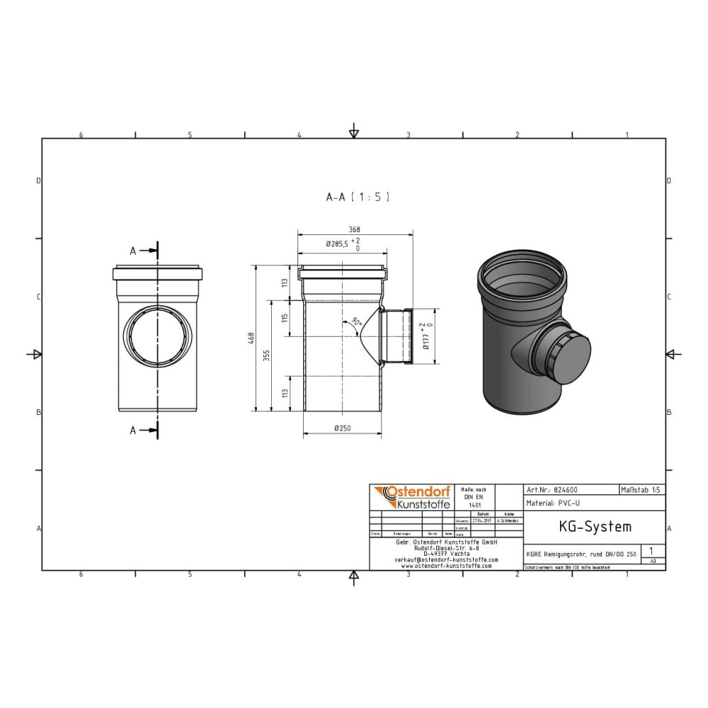 KGRE Cleaning Pipe DN/OD 250 with Round Cover-1