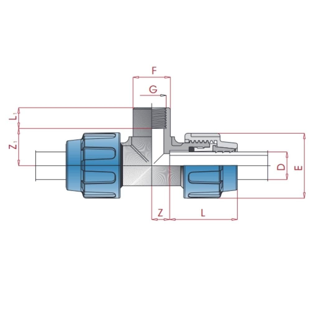 PP PE Pipe Fitting T-Piece 20 x 1/2" IG x 20-0