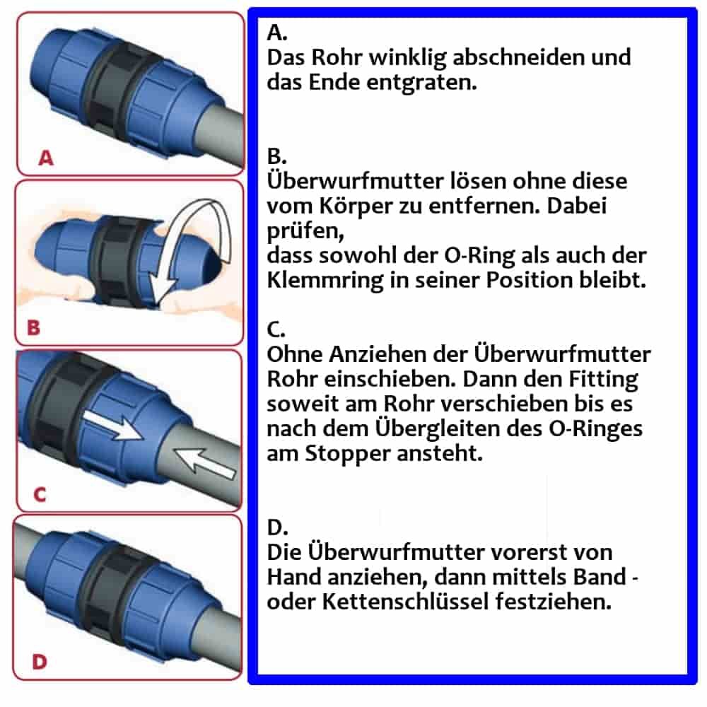 PP PE Rohr Verschraubung T-Stück 20 x 3/4" IG x 20-2