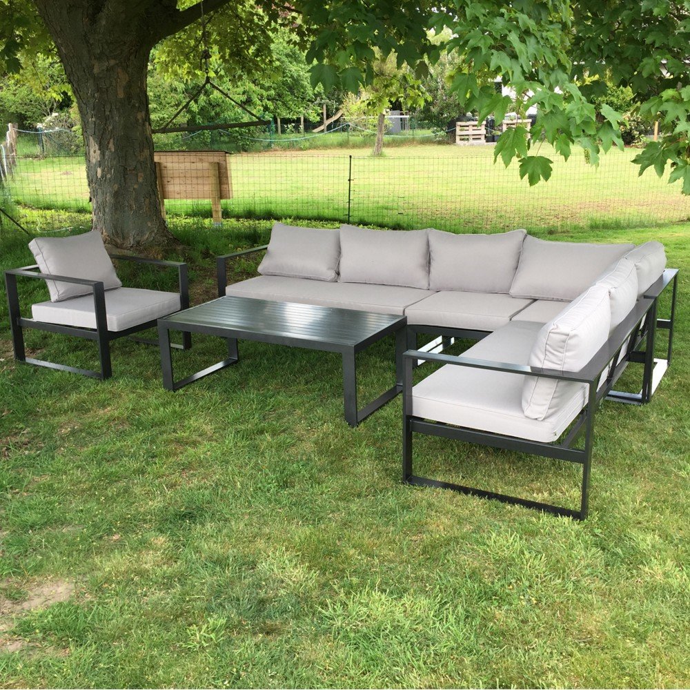 6 pc. Lounge Set "Bremen" Aluminum Frame Anthracite Light Gray Cushions-0