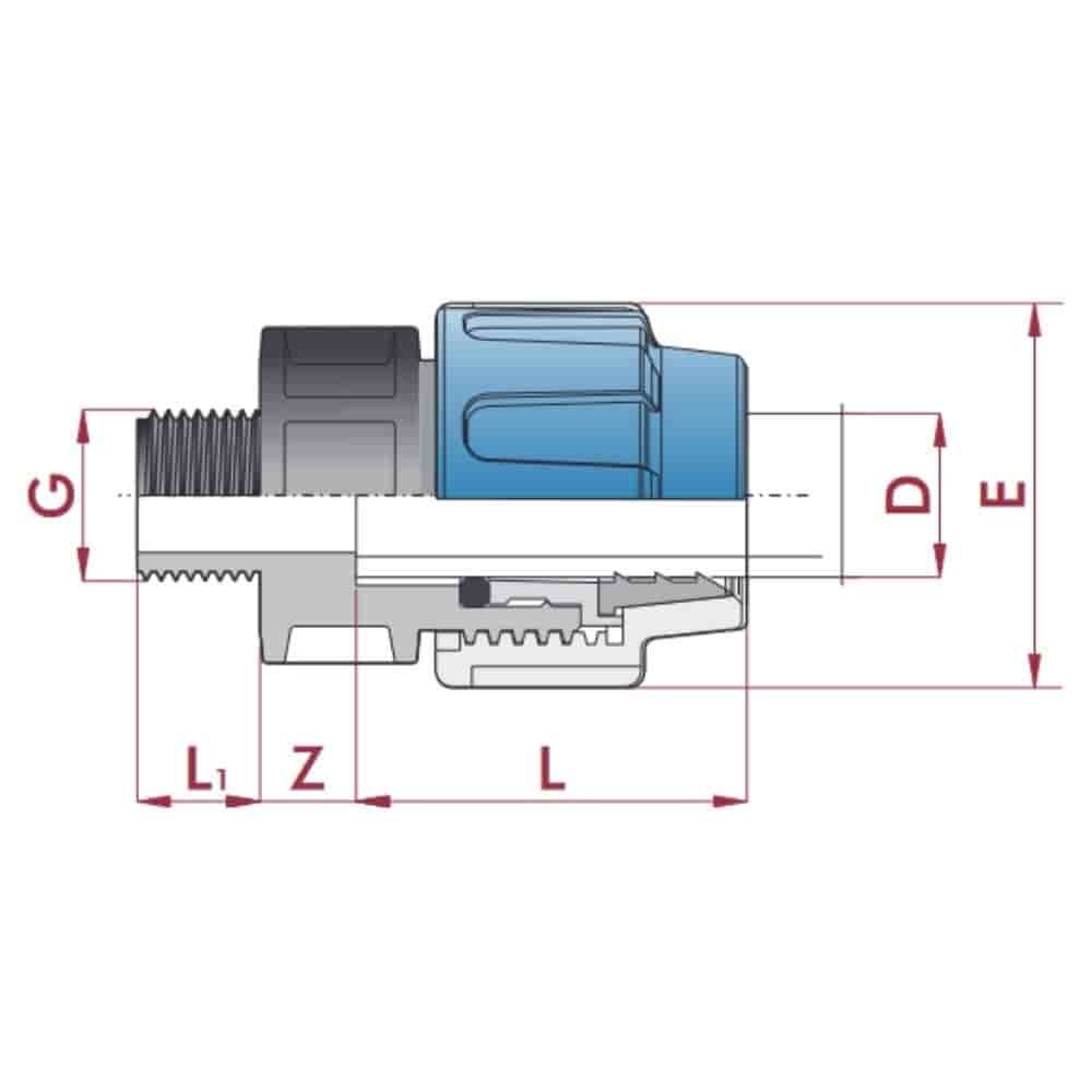 PP PE Pipe Fitting Coupling 25 x 3/4" Male Thread-0