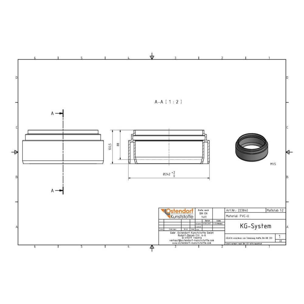 KGUSM Connection to Stoneware Socket DN/OD 200-2