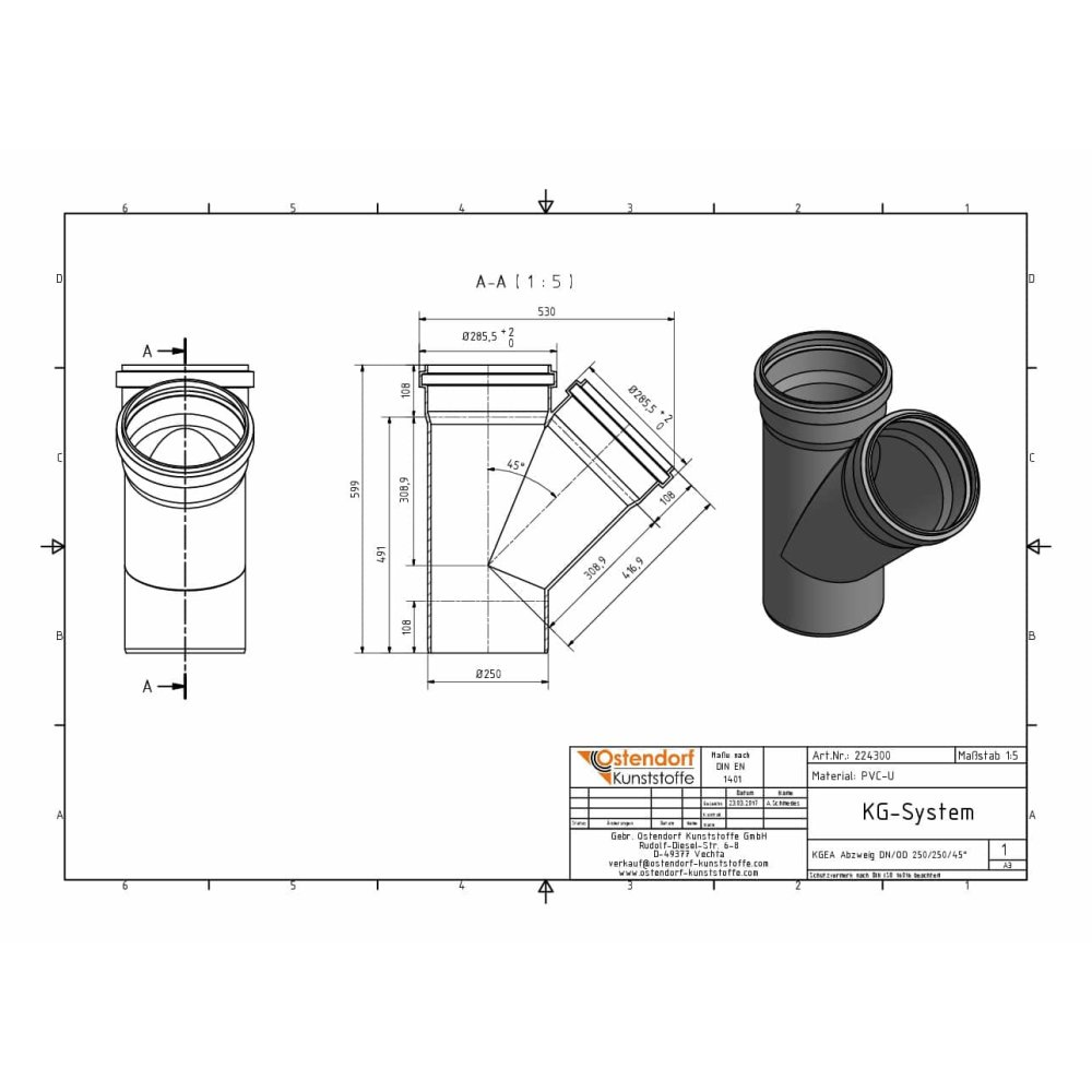 KGEA Branch DN/OD 250/250 45 Degree-1