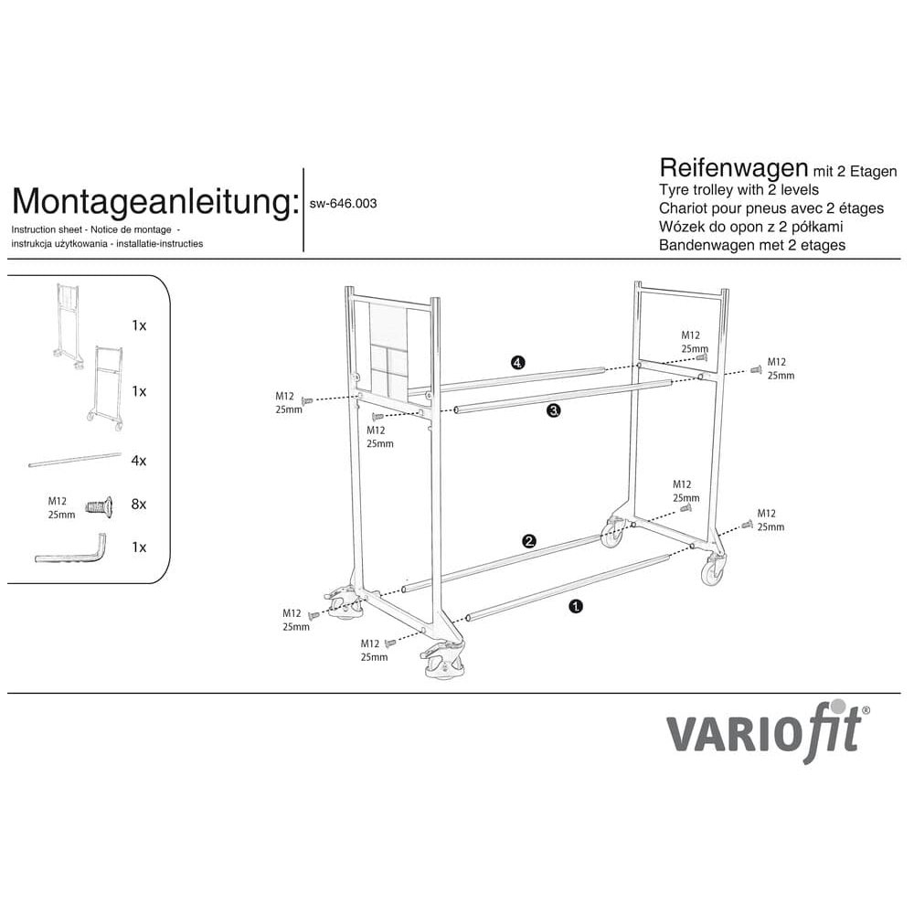 Tire Cart 300 kg with 2 Levels Thermoplastic Rubber Tires 1205 x 780 x 1430 mm-1