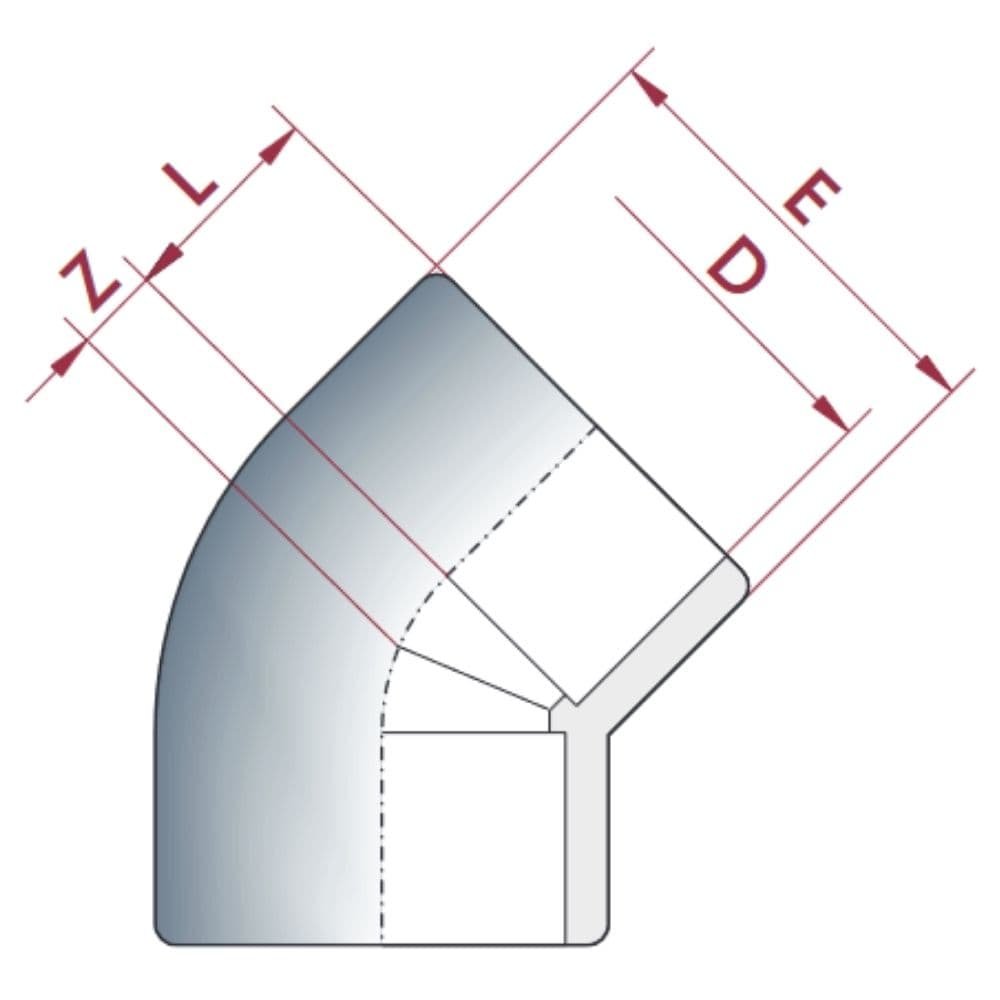 PVC-U 45° Elbow Socket 20 mm PN16-0