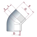 PVC-U 45° Elbow Socket x Female Thread 20 mm x 1/2" PN10-0