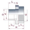 PVC-U Transition Socket x Female Thread 25-20mm x 3/4" PN10-0