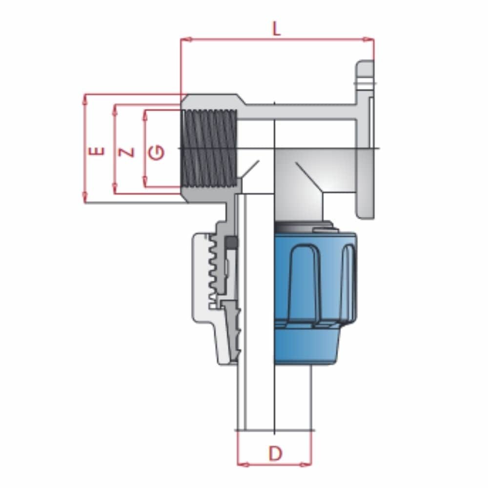 PP PE Pipe Fitting 90° Wall Bracket 25 x 3/4" F-0