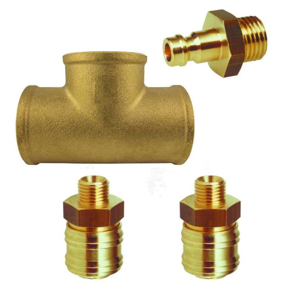 Compressed Air Brass T Piece Set 2 Couplings 1 Plug-0