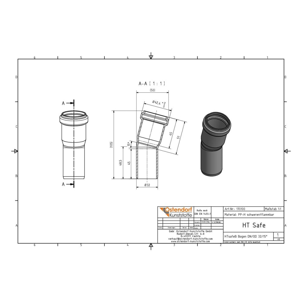 HTsafeB Elbow DN/OD 32 15 Degrees-1