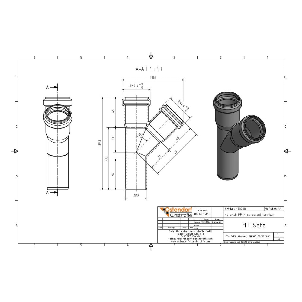 HTsafeEA Branch DN/OD 32/32 45 Degrees-1