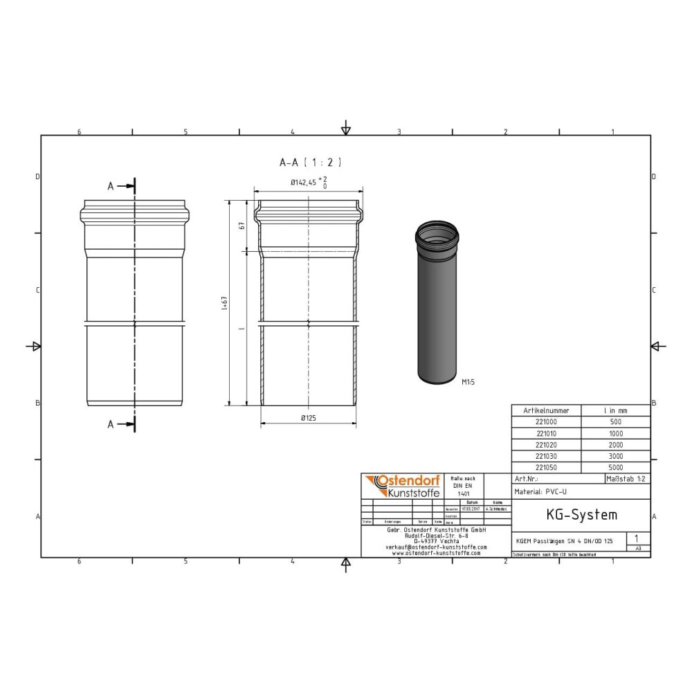 KGEM Pipe SN 4 DN/OD 125 x 1000 mm-1