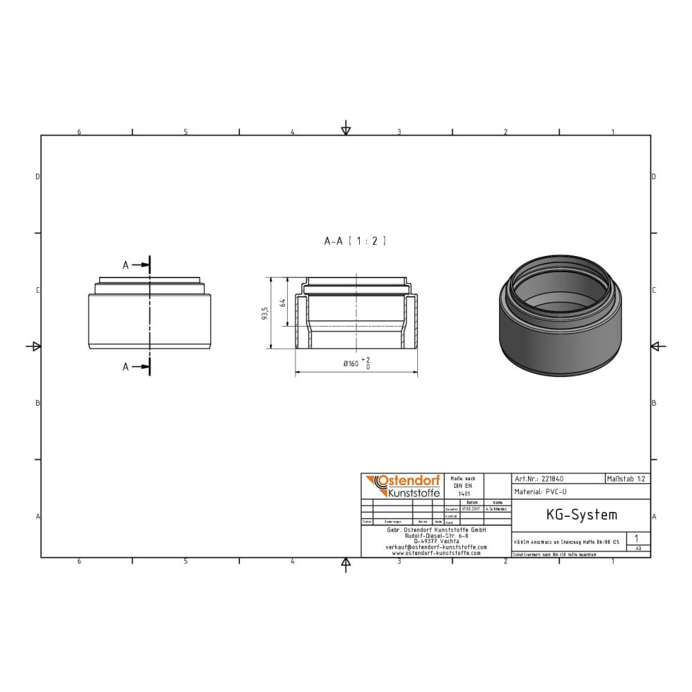 KGUSM Connection to Stoneware Socket DN/OD 125-1