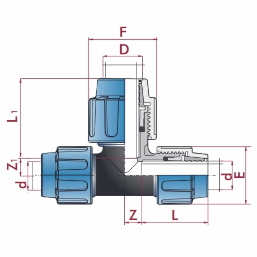 PP PE Pipe Fitting T-Piece Extended 20 x 25 x 20-0