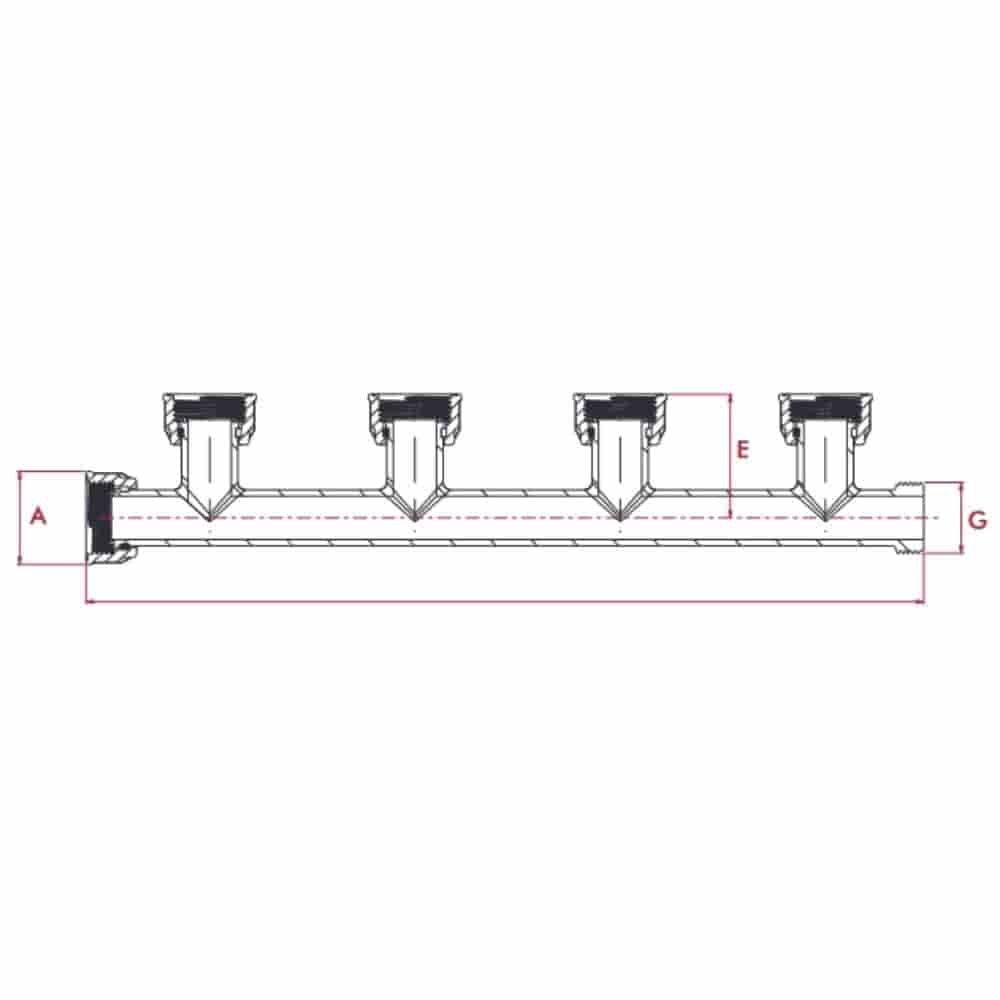 PVC Ausflussverteiler 4 Abgänge 1"-3