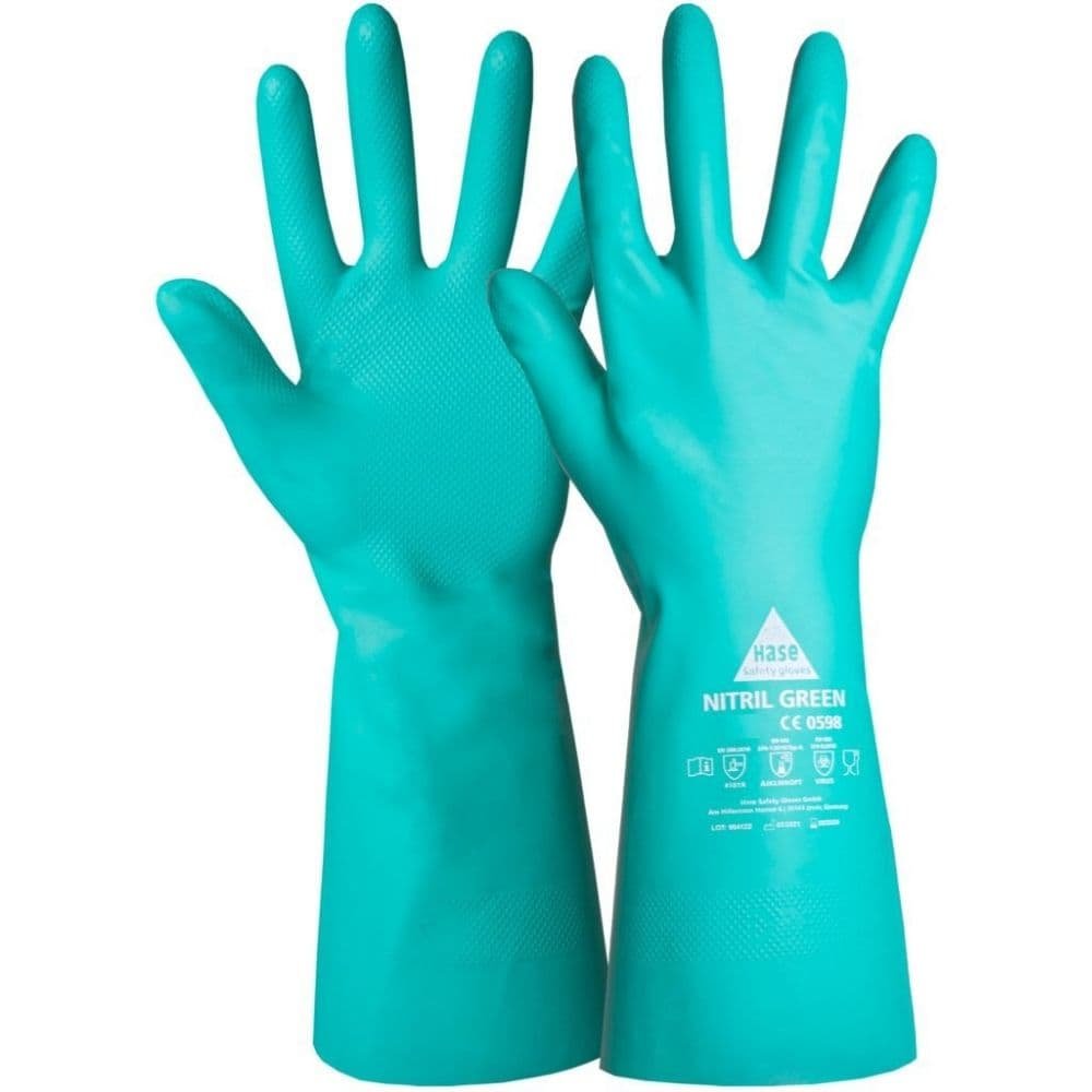 Chemical Protection Gloves Nitrile Green, Size 8