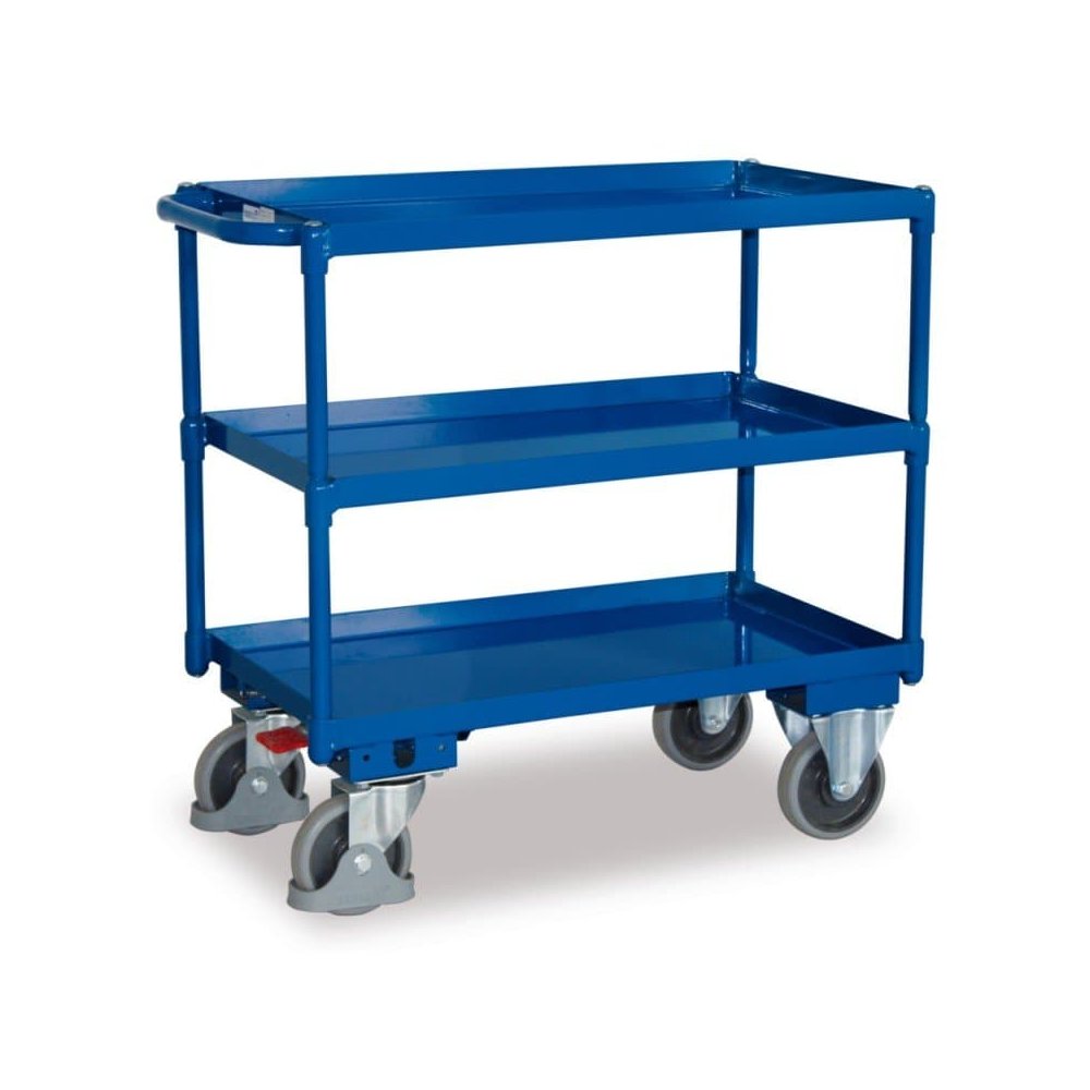 Table Cart with 3 Tiers, 40 mm High Tray Edge + EasySTOP