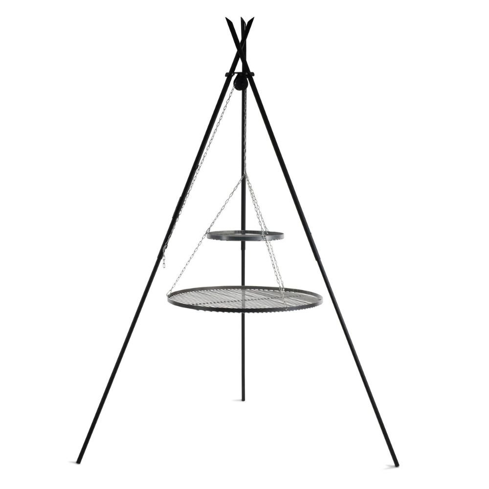 Swing Grill "TIPI" 210 cm + Double Grate 70cm and 40 cm made of Natural Steel