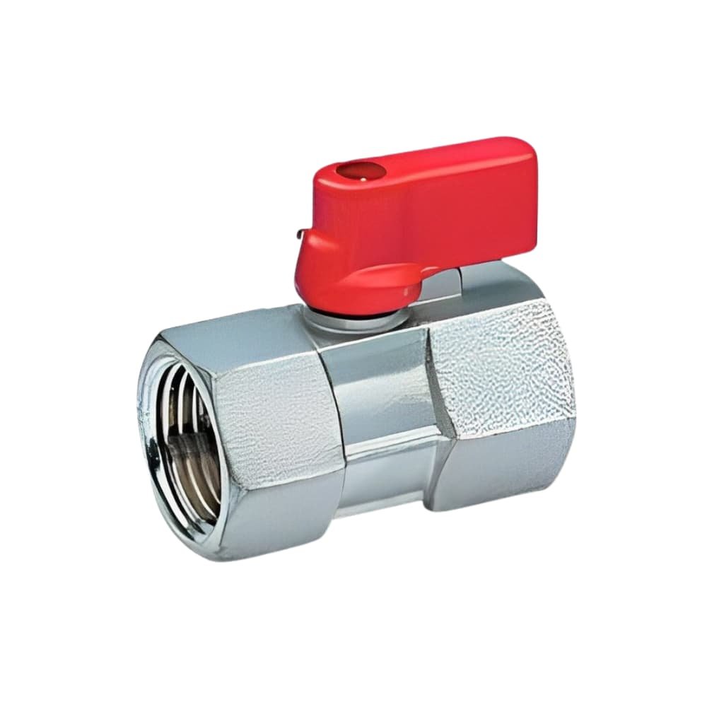 Mini Ball Valve Brass with Red Handle, 1/4" FF x 1/4" FF