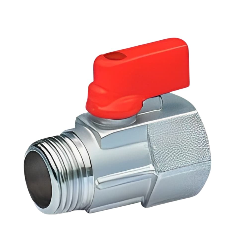 Mini Ball Valve Brass with Red Handle, 1/4" Male x 1/4" Female