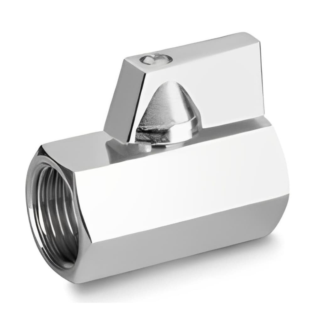 Mini Ball Valve Brass, Chrome-Plated, with Chrome-Plated Handle, 1/2" Female x 1/2" Female