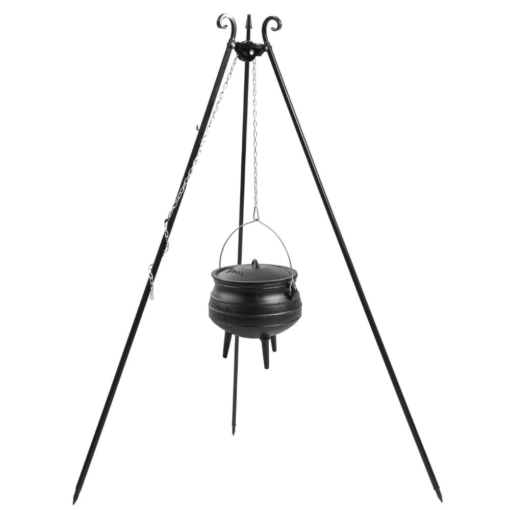 Tripod 180 cm made of natural steel with African cast iron kettle 6 l