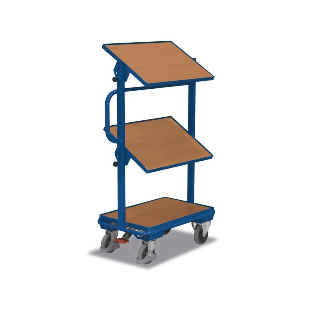 Side trolley with 3 adjustable wooden shelves + EasySTOP