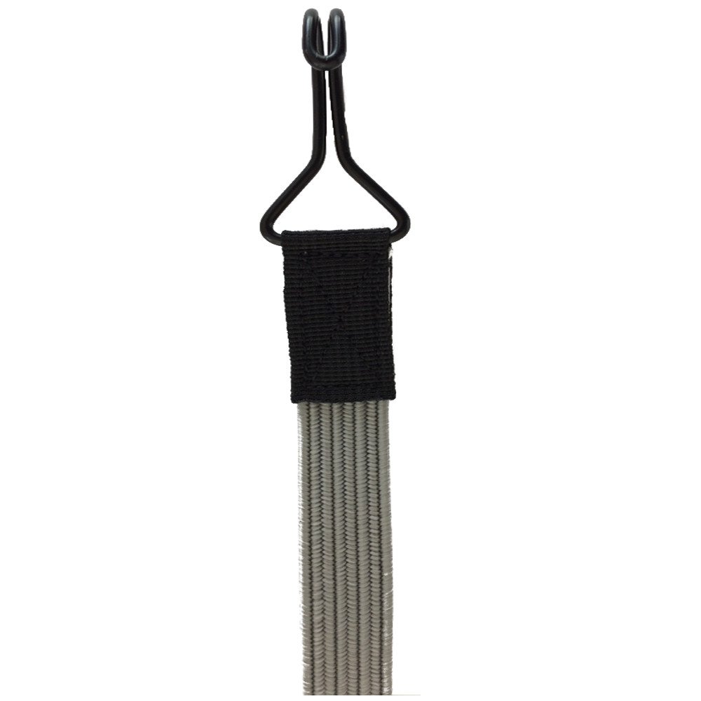 Flat elastic band with 2 extra strong double hooks 100 cm Gray