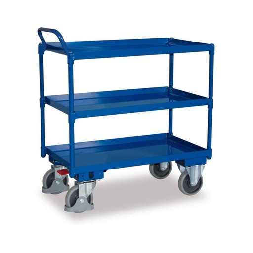 [BONI-sw-700.623] Large table cart with 3 levels, 40 mm high edge, high push handle + EasySTOP