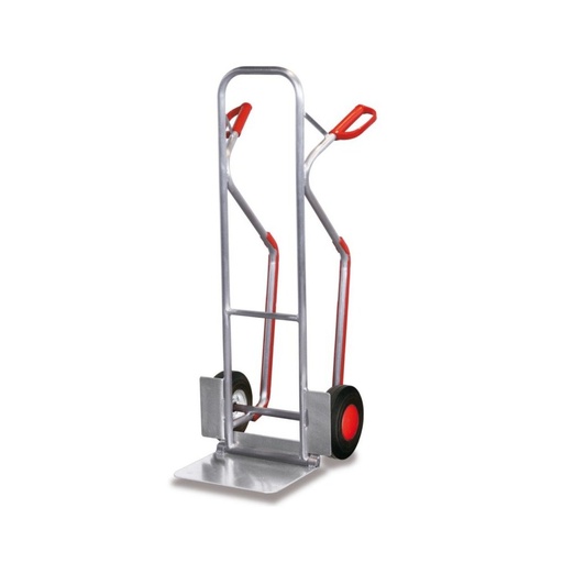 [BONI-ap-710.212] Aluminum Stacking Trolley 200 kg with Folding Shovel Sliding Skids Solid Rubber Tires 550 x 640 x 1300 mm