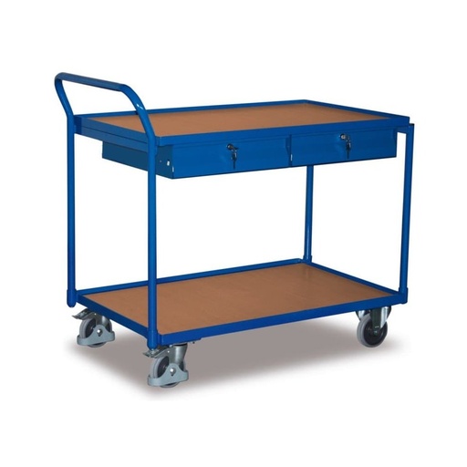 [BONI-sw-600.503] Table Trolley 250 kg with 2 lockable drawers high push bar + EasySTOP