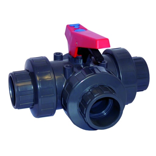 [BONI-20168] PVC - U 3-Way Ball Valve Socket 50 mm PN10