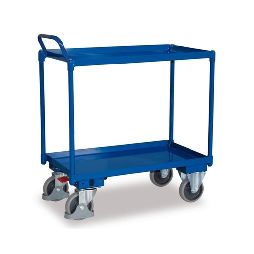 [BONI-sw-500.523] Table cart with 2 tiers, 40 mm high trough edge, high push handle + EasySTOP