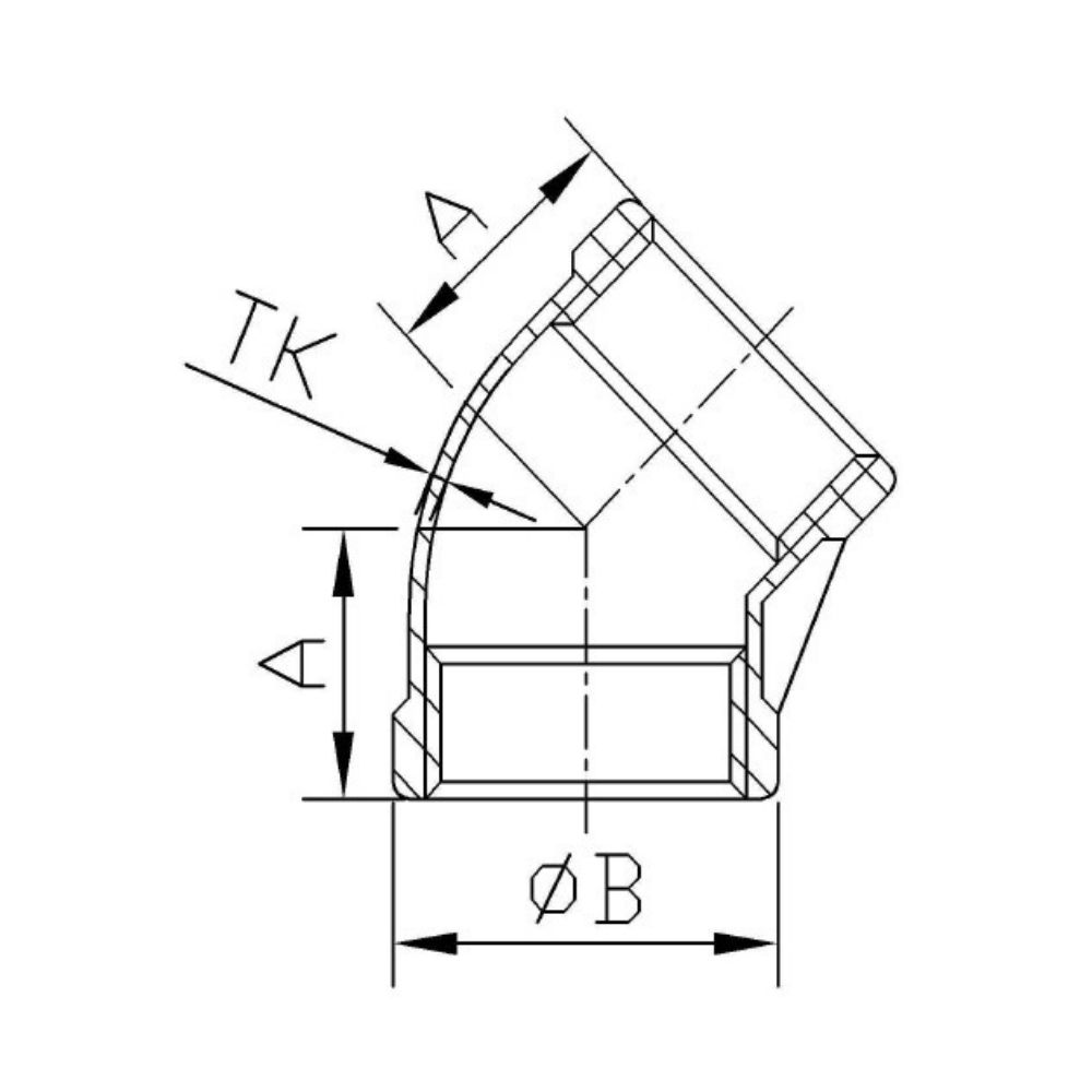 Threaded Fitting Stainless Steel Elbow 45° 1 1/2" IG-1